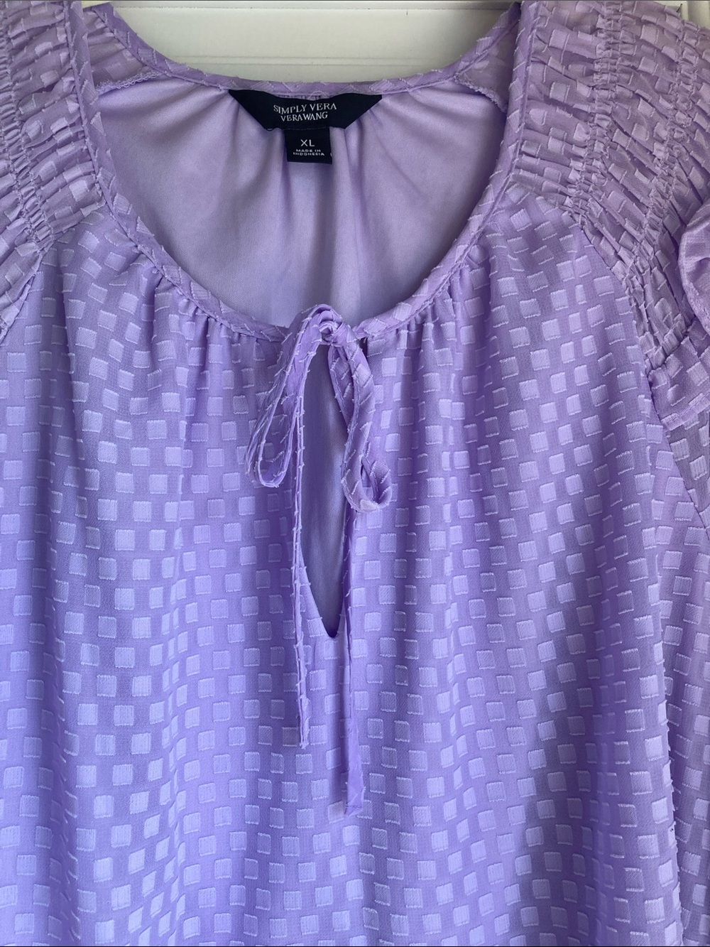 Simply Vera Vera Wang Lavender Textured Peasant Blouse with Smocking - Picture 3 of 7